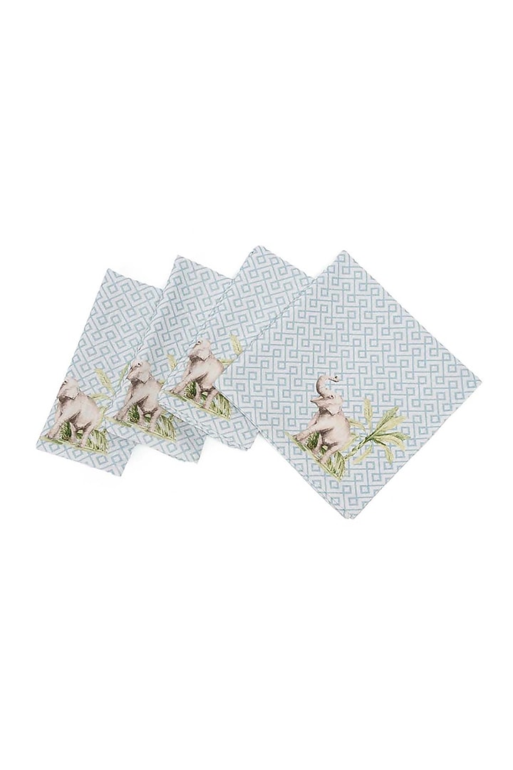 Blue Cotton Geometric Printed Napkin Set by Eris home at Pernia's Pop Up Shop