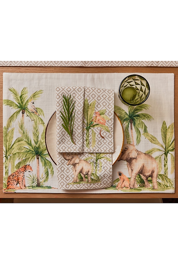 Beige Cotton Geometric Printed Table Mat Set by Eris home at Pernia's Pop Up Shop
