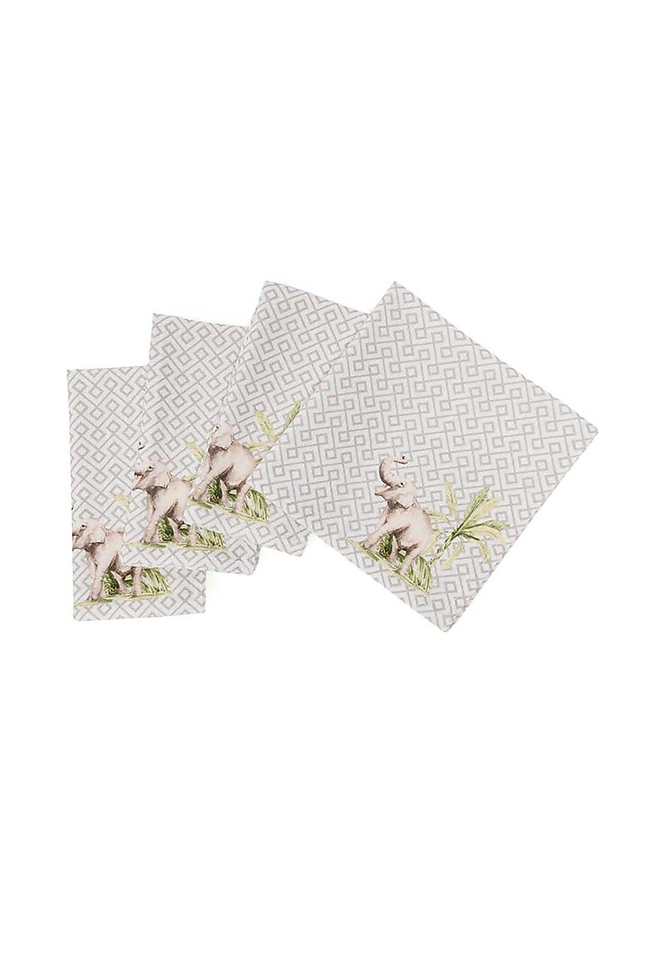 Beige Cotton Geometric Printed Napkin Set by Eris home at Pernia's Pop Up Shop