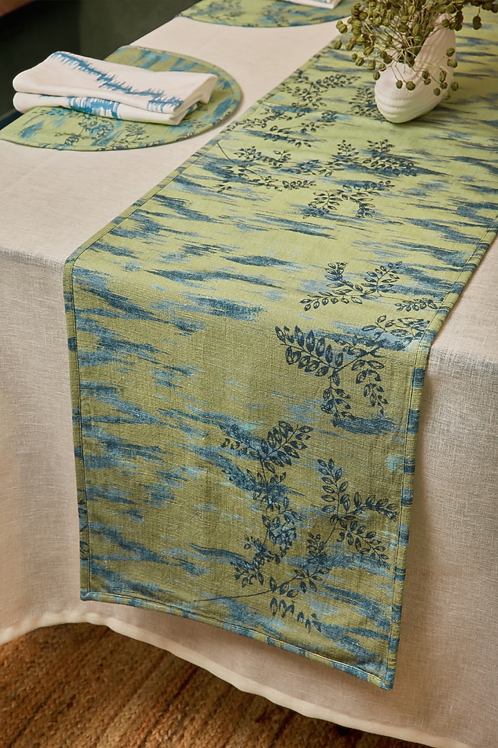 Green & Blue Cotton Abstract Printed Table Runner by Eris home at Pernia's Pop Up Shop