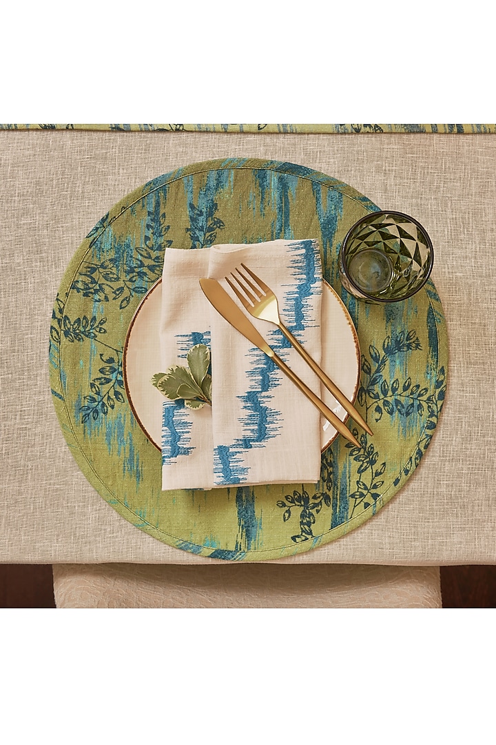 Green & Blue Cotton Abstract Printed Table Mat Set by Eris home at Pernia's Pop Up Shop