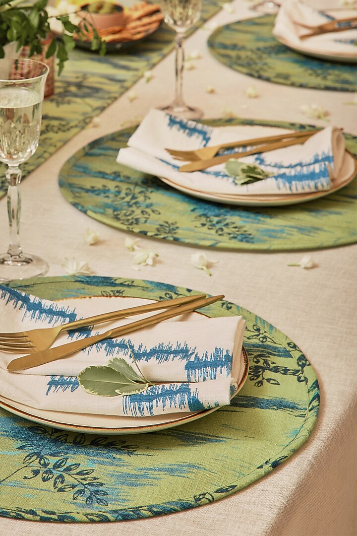 Green & Blue Cotton Abstract Printed Table Mat Set by Eris home at Pernia's Pop Up Shop