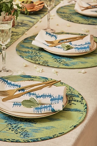 Green & Blue Cotton Abstract Printed Table Mat Set by Eris home