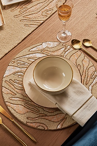 Ivory & Gold Glass Beaded Table Mat Set by Eris home