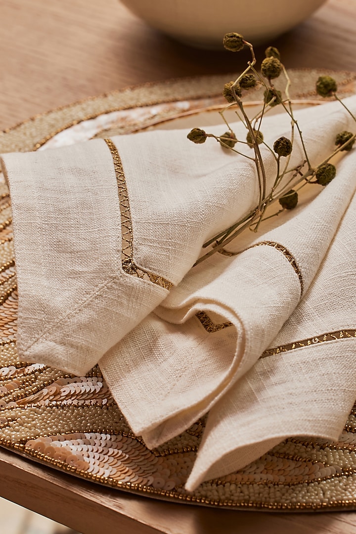 Ivory & Dull Gold Cotton Table Napkin Set by Eris home at Pernia's Pop Up Shop