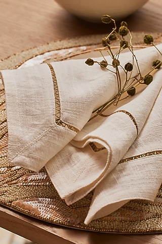 Ivory & Dull Gold Cotton Table Napkin Set by Eris home