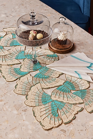 Mineral Blue Sequins & Glass Beaded Ombre Table Runner by Eris home