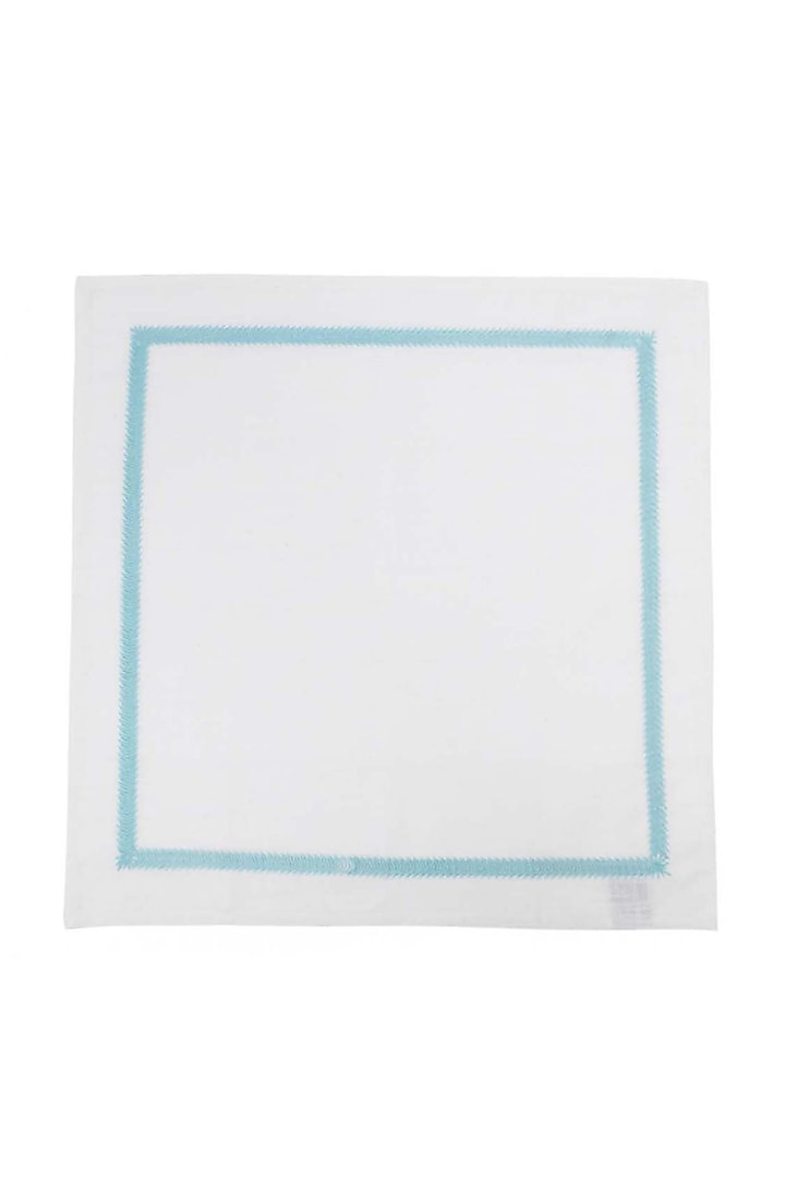 White & Aqua Blue Cotton Slub Thread Embroidered Table Napkin Set by Eris home at Pernia's Pop Up Shop