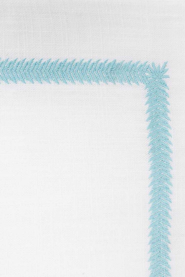 White & Aqua Blue Cotton Slub Thread Embroidered Table Napkin Set by Eris home at Pernia's Pop Up Shop