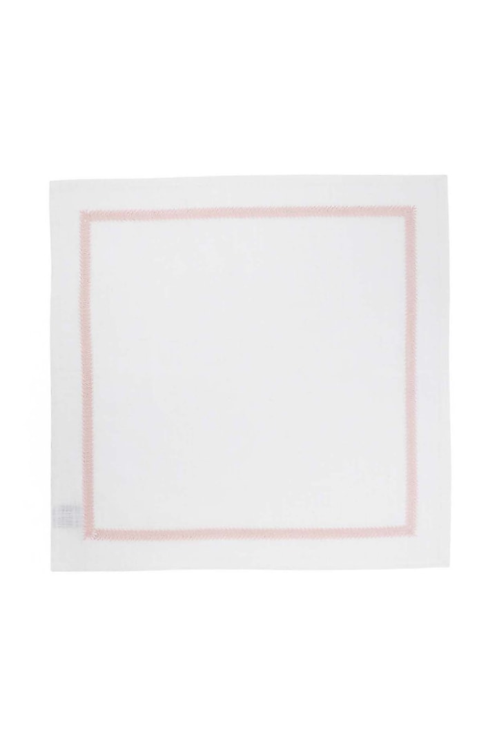 White & Pink Cotton Slub Thread Embroidered Table Napkin Set by Eris home at Pernia's Pop Up Shop