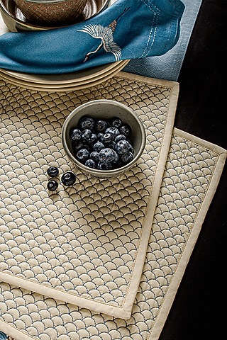 Beige Cotton Quilted Table Mat Set by Eris home
