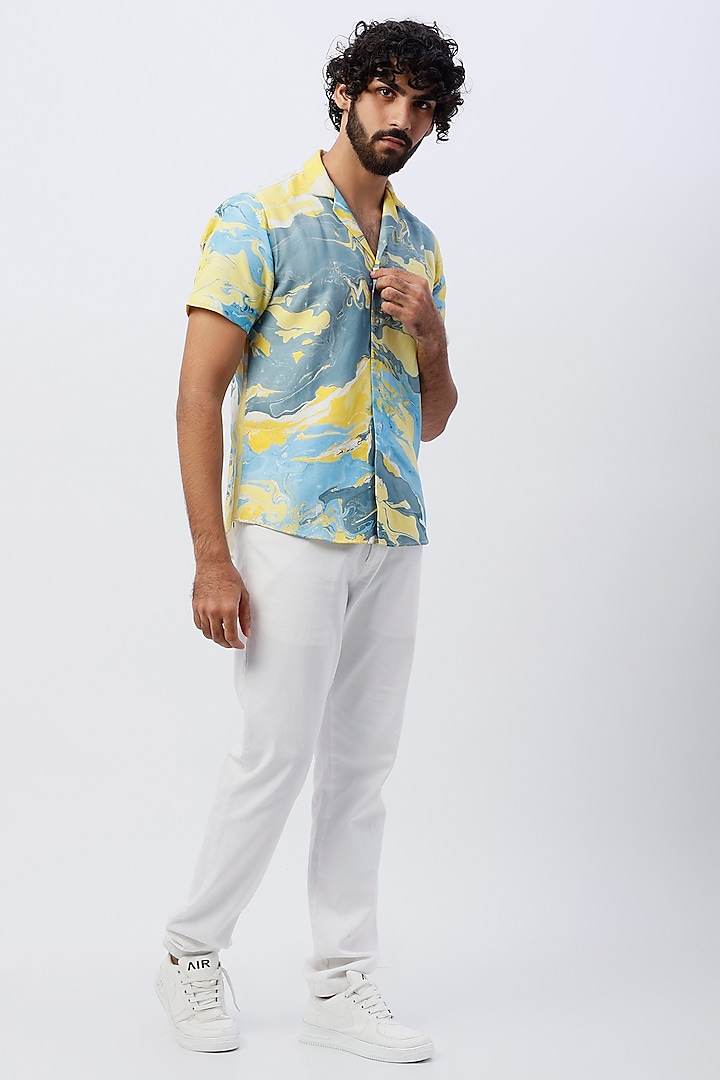 Multi-Colored Crepe Hand Marbled Shirt by Erised Pret