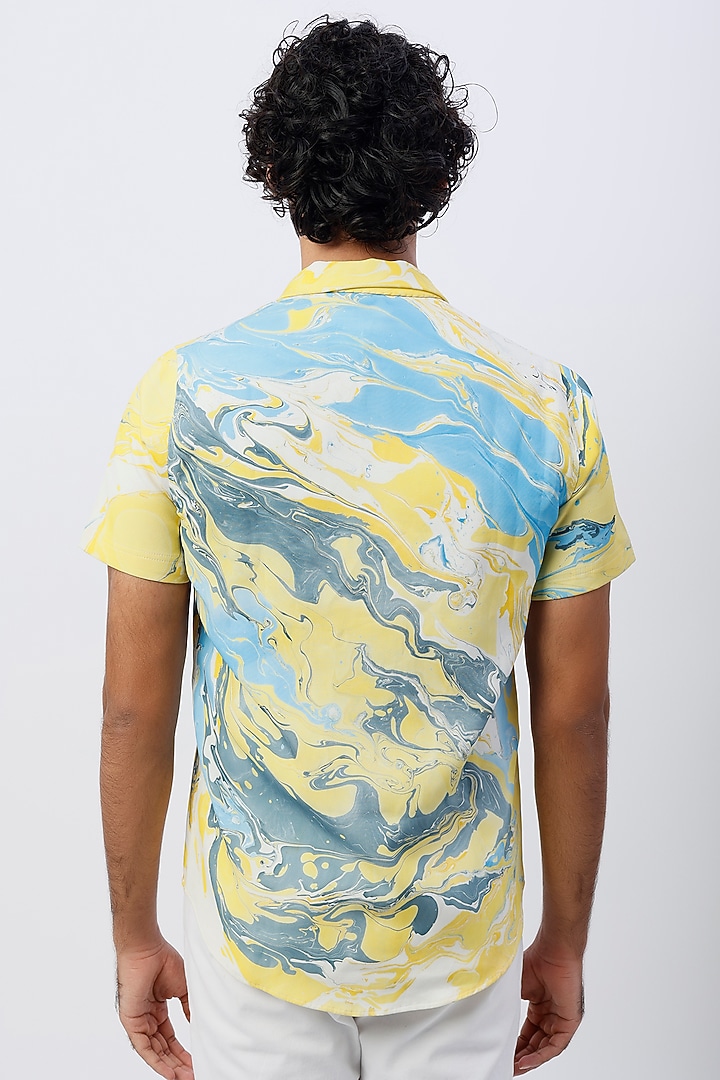 Multi-Colored Crepe Hand Marbled Summer Shirt by Erised Pret at Pernia's Pop Up Shop