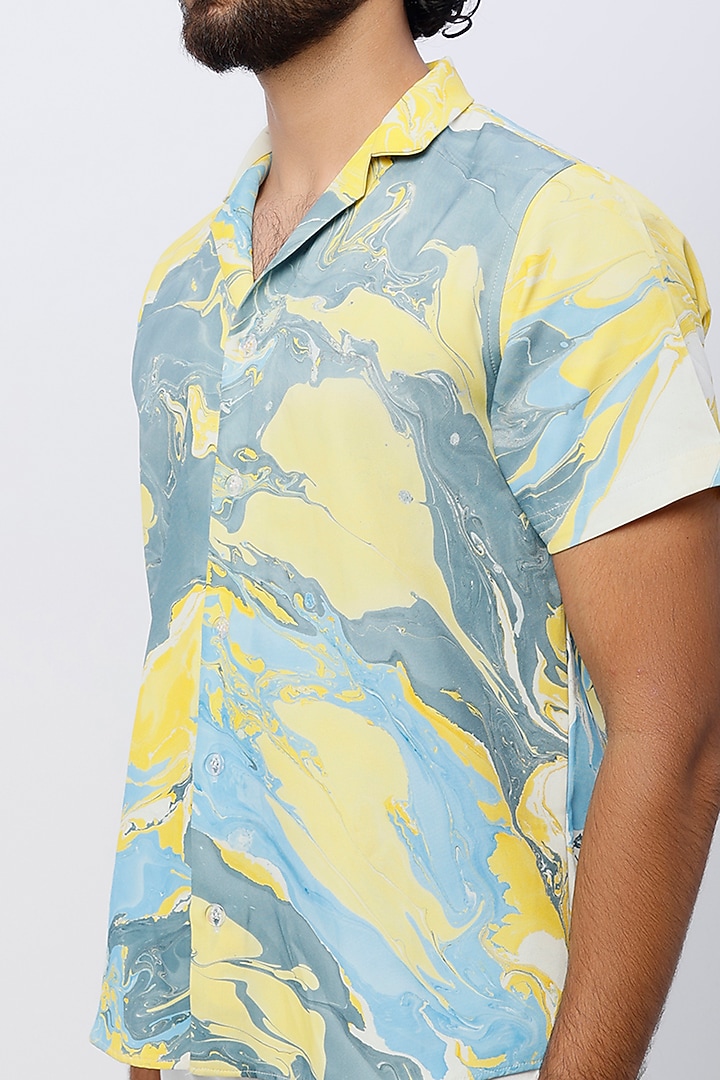 Multi-Colored Crepe Hand Marbled Summer Shirt by Erised Pret at Pernia's Pop Up Shop