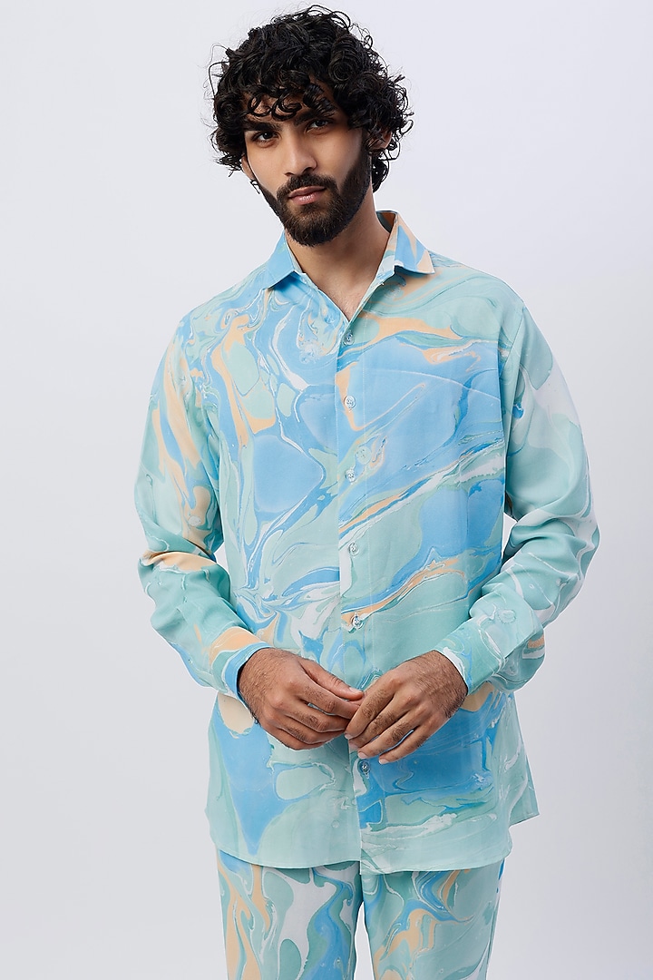 Sky Blue Moss Crepe Co-Ord Set by Erised Pret at Pernia's Pop Up Shop