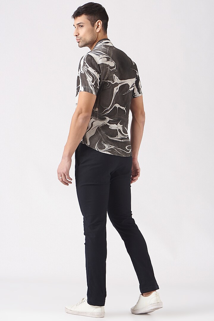 White & Black Polyester Silk Blend Party Wear Shirt by Erised Pret at Pernia's Pop Up Shop