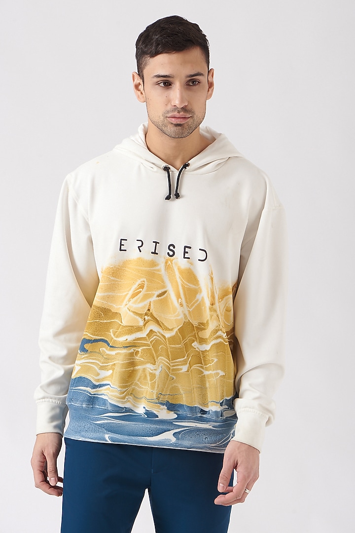 White Polyester Silk Blend Hoodie by Erised Pret at Pernia's Pop Up Shop
