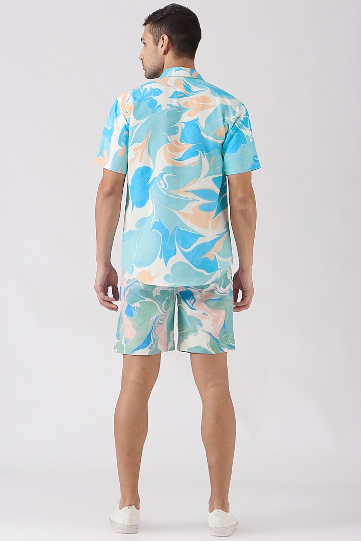 White & Aqua Blue Polyester Silk Blend Co-Ord Set by Erised Pret at Pernia's Pop Up Shop