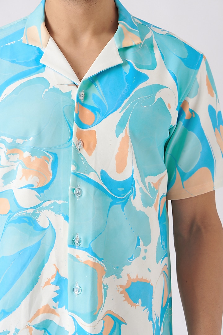White & Aqua Blue Polyester Silk Blend Co-Ord Set by Erised Pret at Pernia's Pop Up Shop