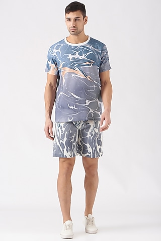 Dusty Blue & Lilac Grey Polyester Silk Blend Co-Ord Set by Erised Pret