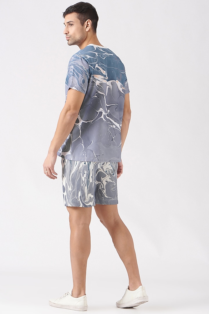 Dusty Blue & Lilac Grey Polyester Silk Blend Co-Ord Set by Erised Pret at Pernia's Pop Up Shop