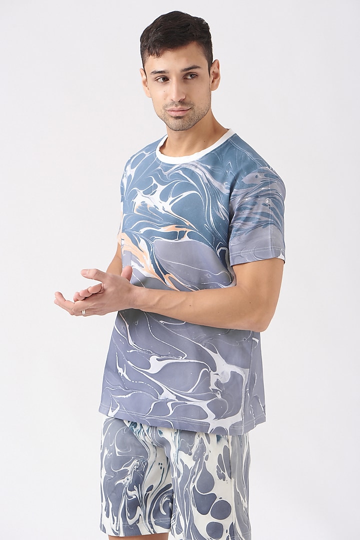 Dusty Blue & Lilac Grey Polyester Silk Blend Co-Ord Set by Erised Pret at Pernia's Pop Up Shop