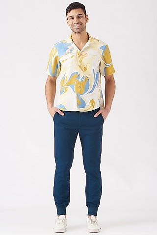 Light Yellow Polyester Silk Blend Shirt by Erised Pret