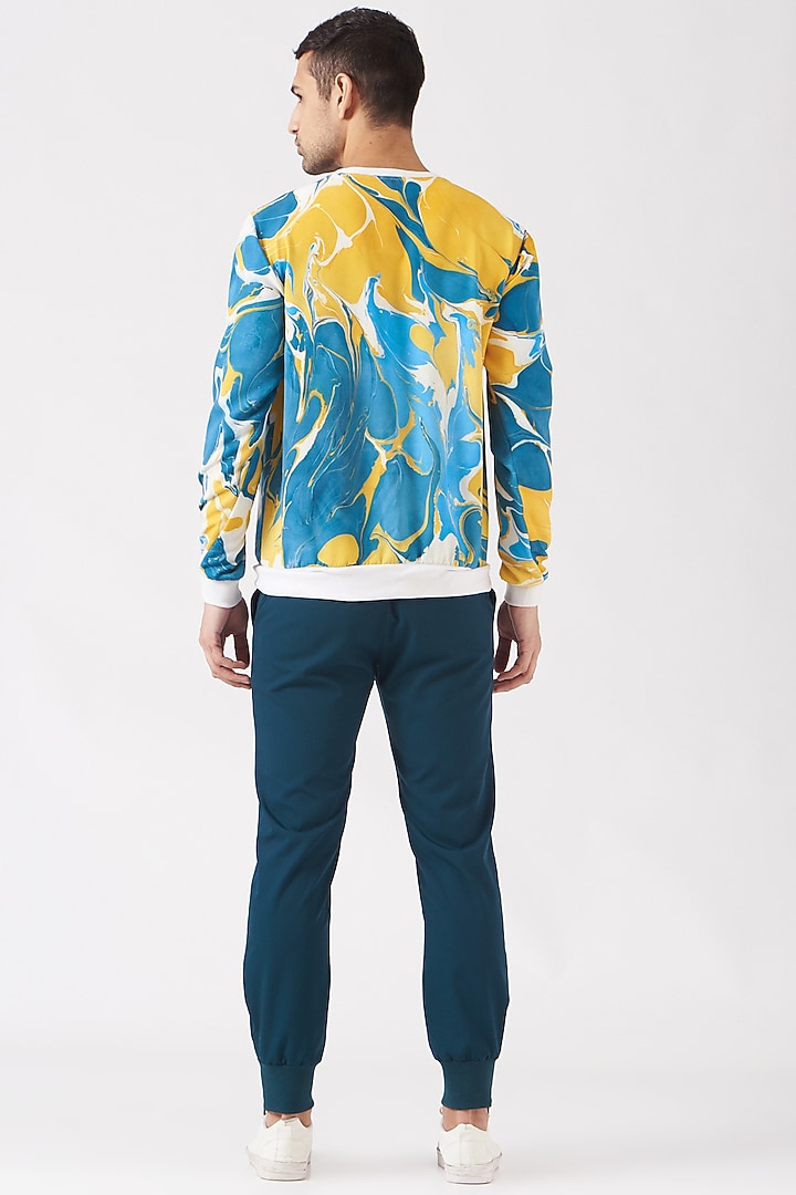 Cobalt Blue & Yellow Polyester Silk Blend Sweatshirt by Erised Pret at Pernia's Pop Up Shop