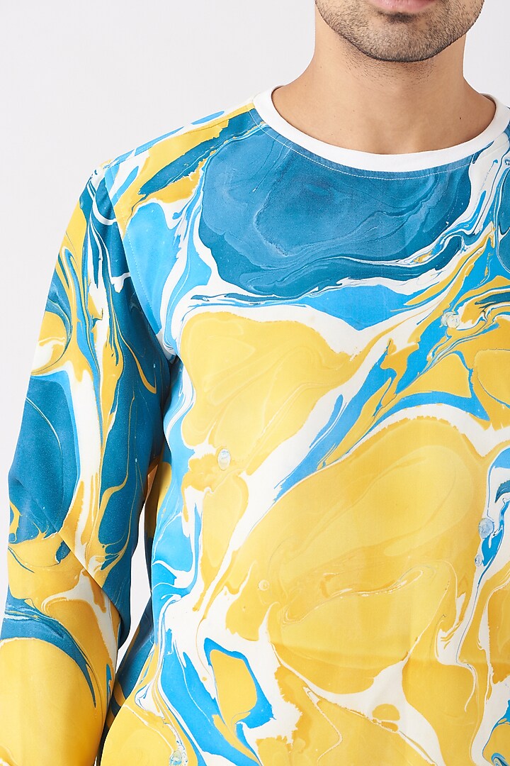 Cobalt Blue & Yellow Polyester Silk Blend Sweatshirt by Erised Pret at Pernia's Pop Up Shop