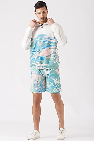 White & Aqua Blue Scuba Moss Co-ord Set by Erised Pret
