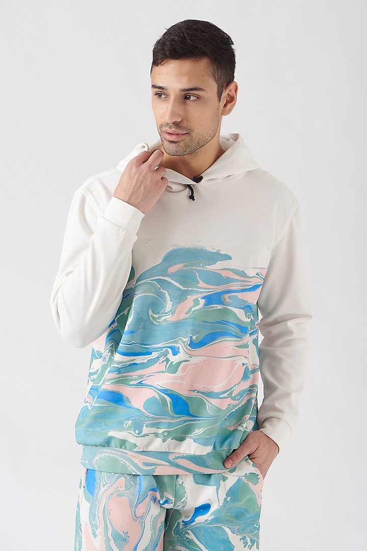 White & Aqua Blue Scuba Moss Co-ord Set by Erised Pret at Pernia's Pop Up Shop