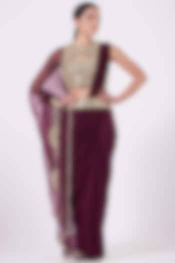 Maroon Embroidered Pre-Stitched Saree Set by House of Erum