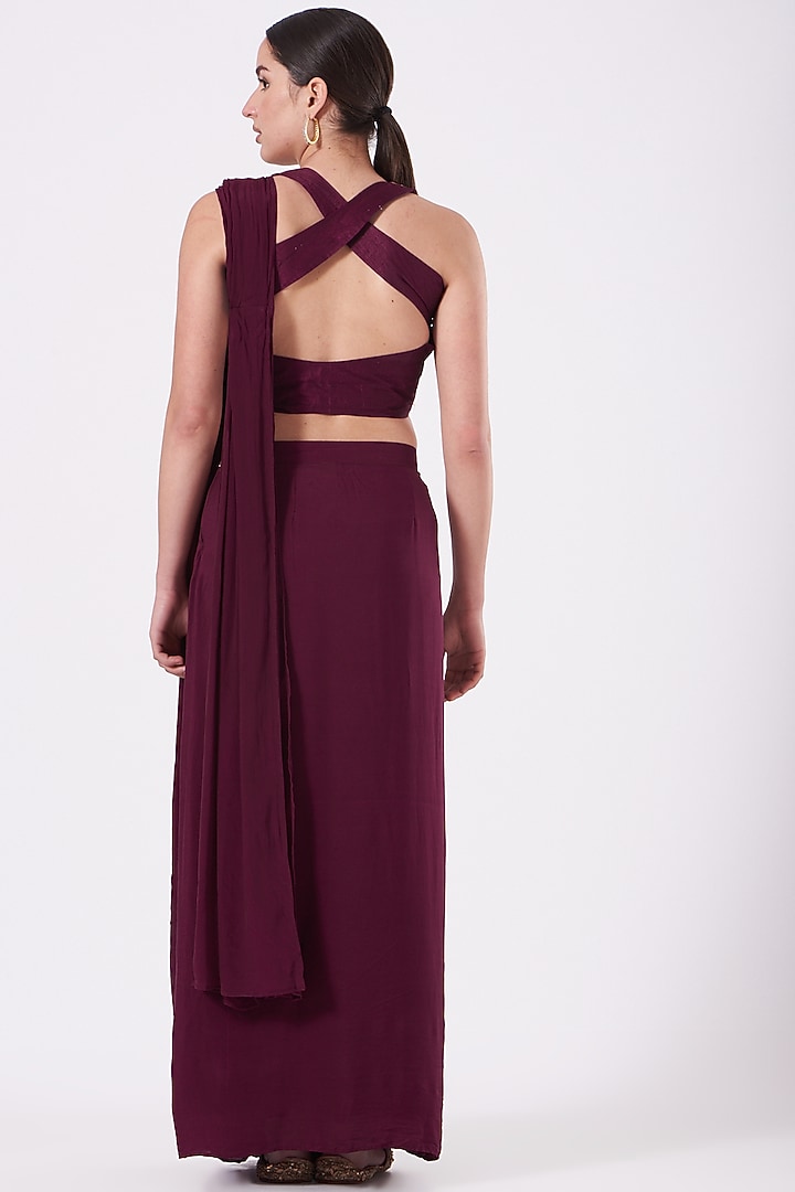Maroon Embroidered Pre-Stitched Party Wear Saree Set by House of Erum at Pernia's Pop Up Shop