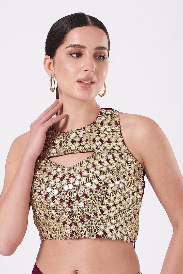 Maroon Embroidered Pre-Stitched Party Wear Saree Set by House of Erum at Pernia's Pop Up Shop