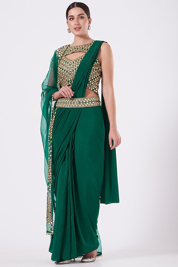 Teal Green Embroidered Pre-Stitched Saree Set by House of Erum