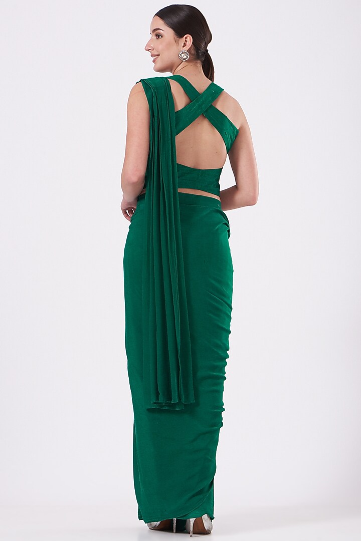 Teal Green Embroidered Pre-Stitched Party Wear Saree Set by House of Erum at Pernia's Pop Up Shop