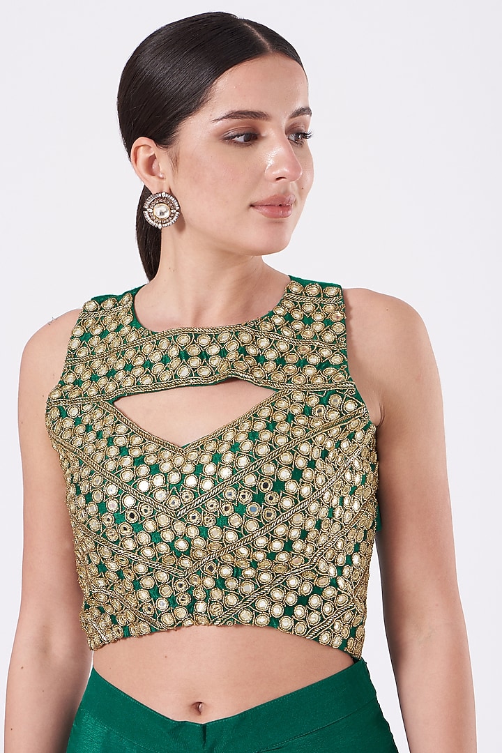 Teal Green Embroidered Pre-Stitched Party Wear Saree Set by House of Erum at Pernia's Pop Up Shop