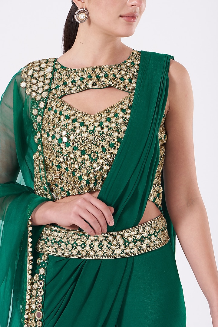 Teal Green Embroidered Pre-Stitched Party Wear Saree Set by House of Erum at Pernia's Pop Up Shop