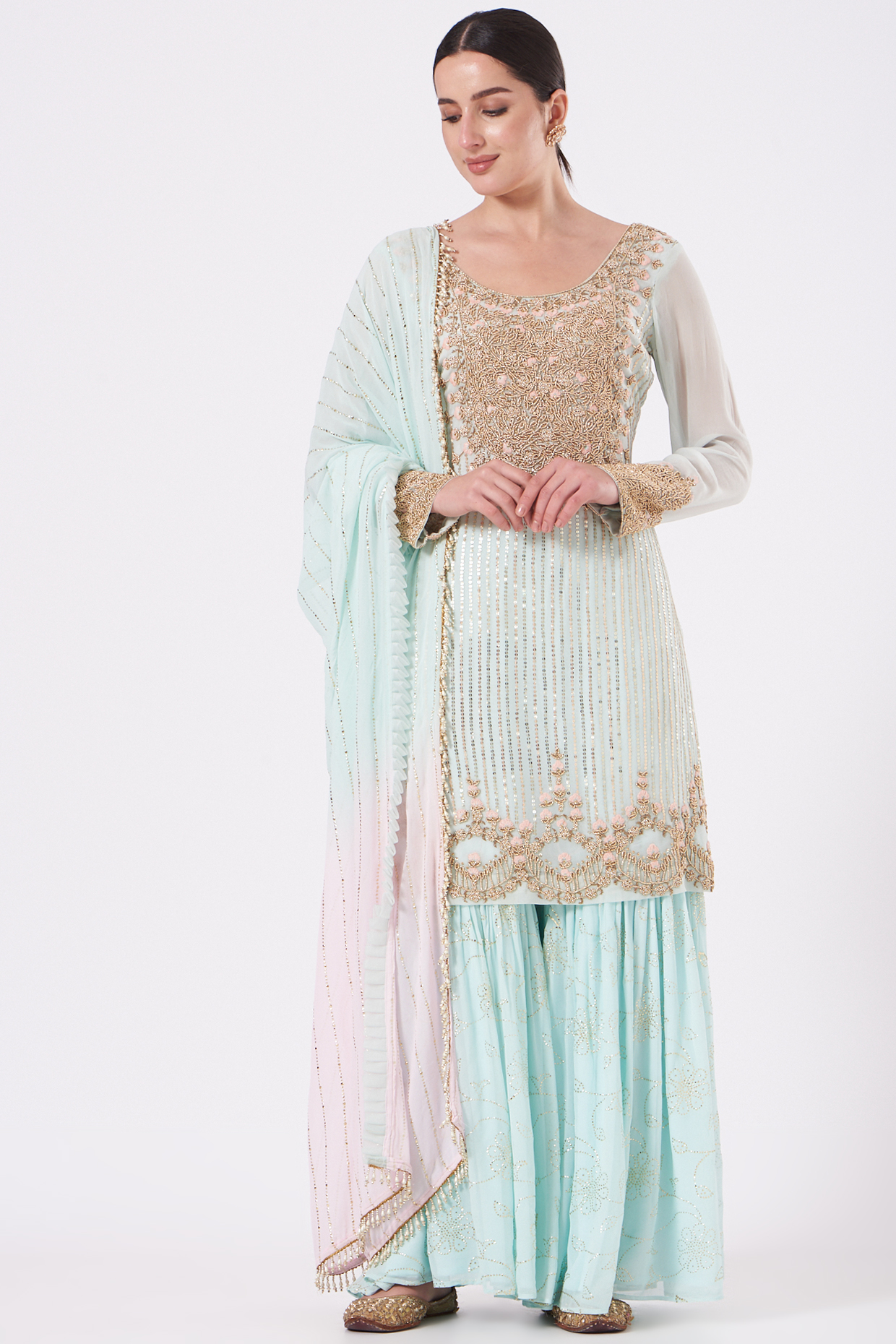 Powder Blue Embroidered Gharara Set by House of Erum at Pernia's Pop Up Shop