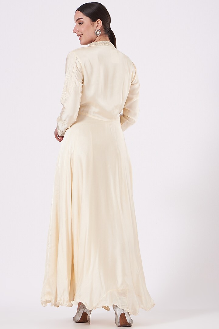 Off-White Embroidered Party Wear Gown With Dupatta by House of Erum at Pernia's Pop Up Shop