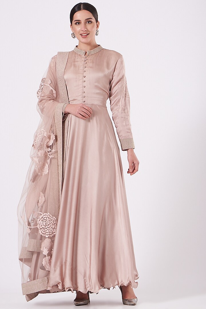 Mauve Embroidered Gown With Dupatta by House of Erum
