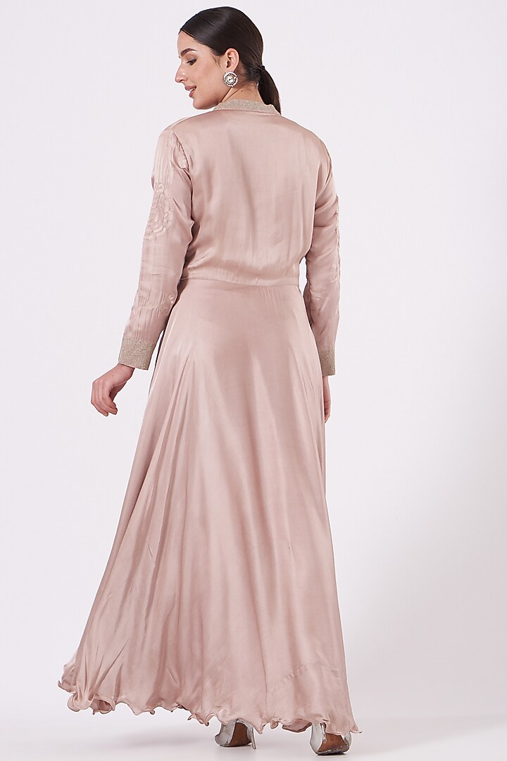 Mauve Embroidered Party Wear Gown With Dupatta by House of Erum at Pernia's Pop Up Shop