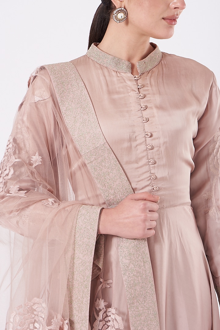 Mauve Embroidered Party Wear Gown With Dupatta by House of Erum at Pernia's Pop Up Shop
