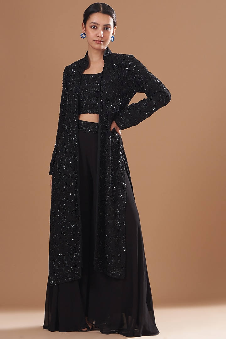 Black Embroidered Jacket Set by House of Erum