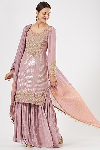 Blush Pink Georgette & Crepe Gharara Set by House of Erum