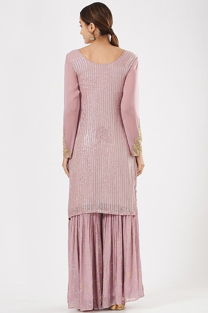 Blush Pink Georgette & Crepe Gharara Set by House of Erum at Pernia's Pop Up Shop