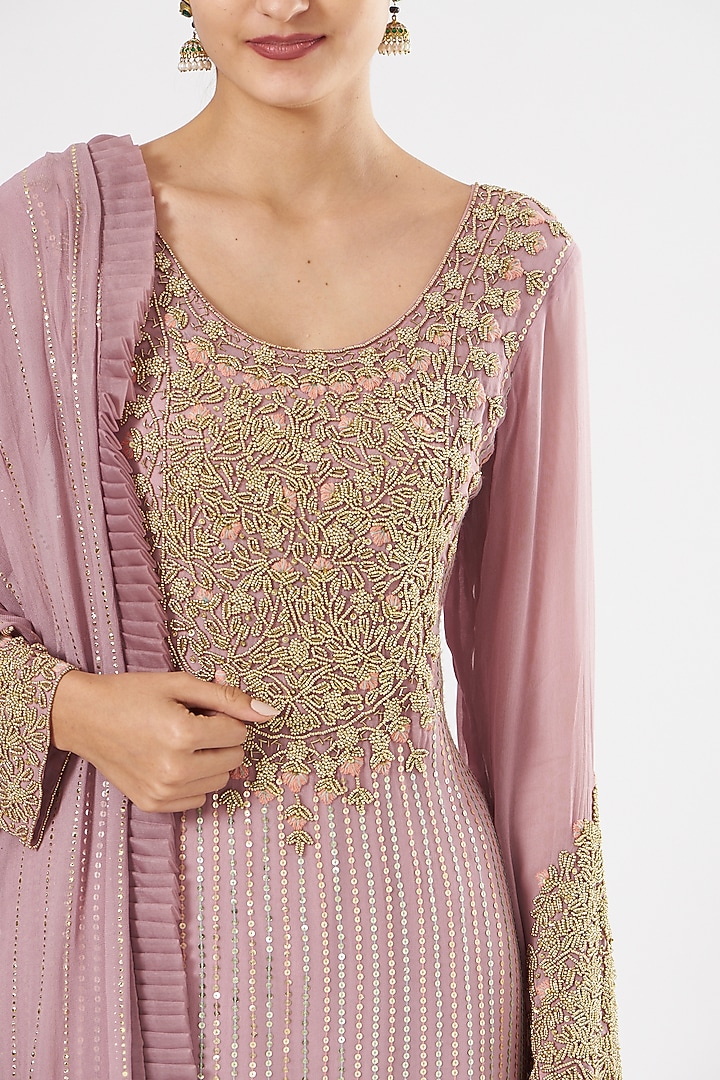Blush Pink Georgette & Crepe Gharara Set by House of Erum at Pernia's Pop Up Shop