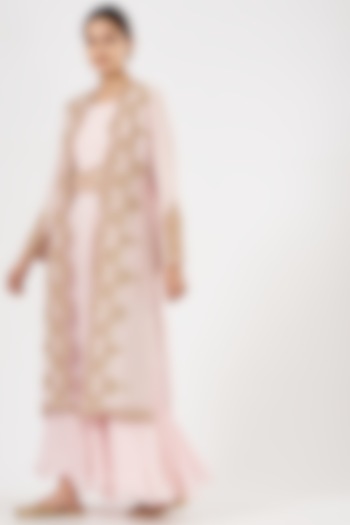 Blush Pink Embroidered Gown With Jacket by House of Erum