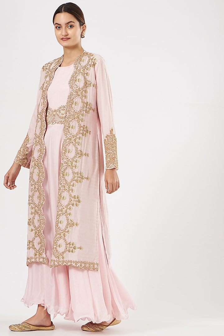 Blush Pink Embroidered Gown With Jacket by House of Erum