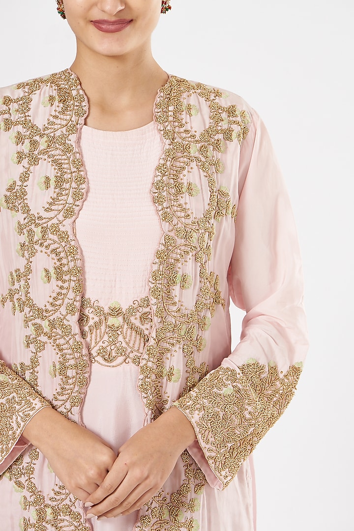 Blush Pink Embroidered Party Wear Gown With Jacket by House of Erum at Pernia's Pop Up Shop